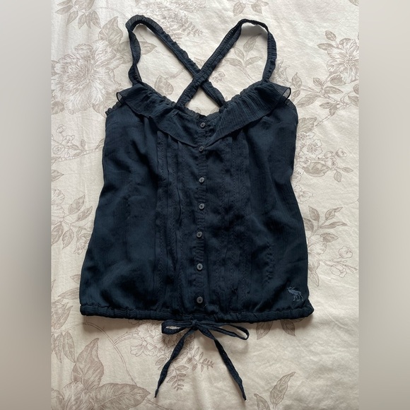 Abercrombie & Fitch Tops - Abercrombie Y2K Navy Button Down Ruffle Cami Tie Waist Small Bratz Mallcore VTG